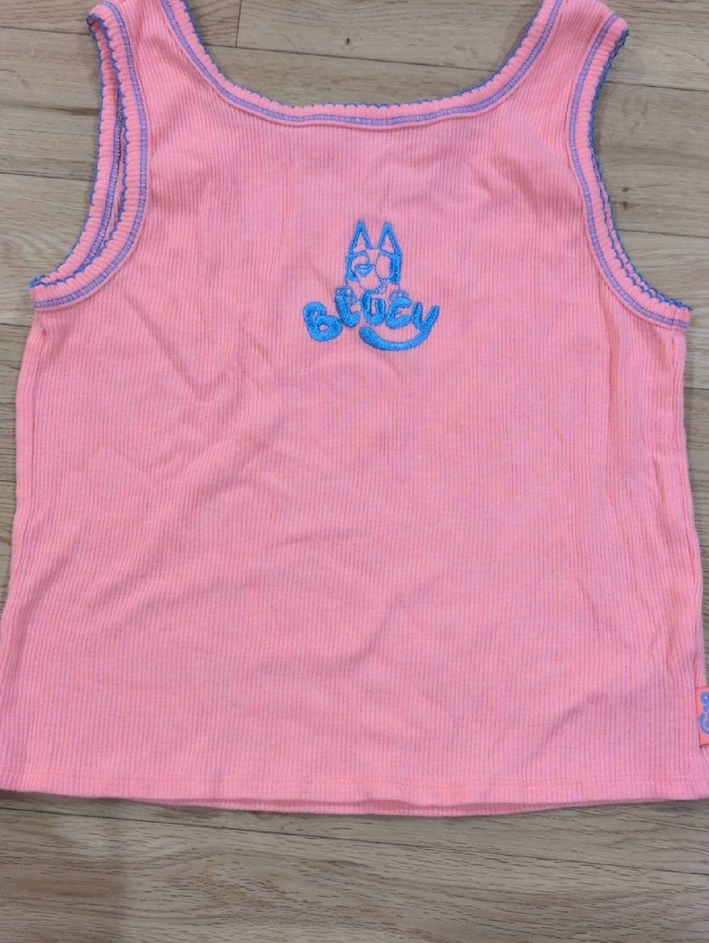 Lucy Coral Pink Tank Top with Blue Embroidery